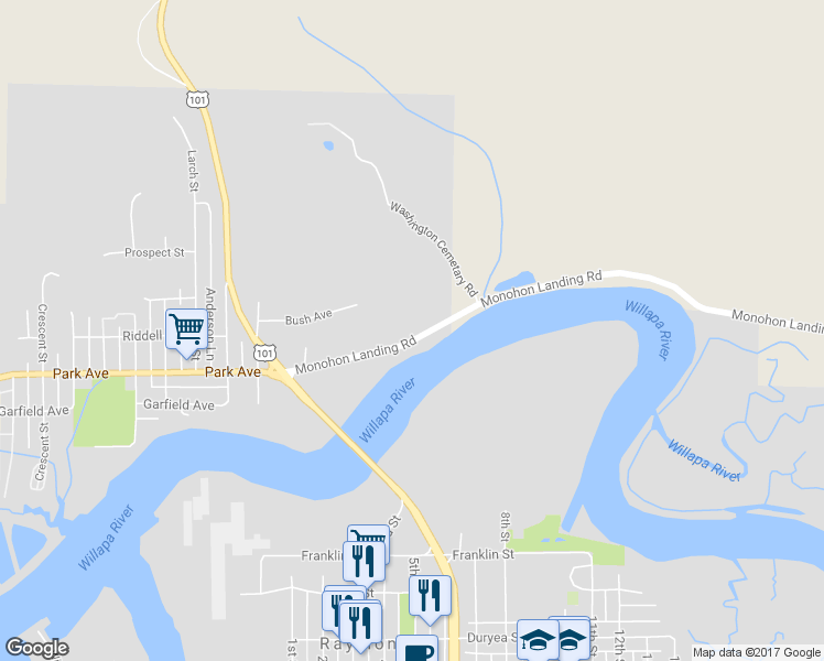 map of restaurants, bars, coffee shops, grocery stores, and more near 45 Monohon Landing Road in Raymond