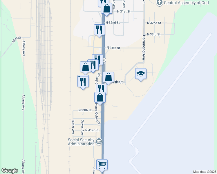 map of restaurants, bars, coffee shops, grocery stores, and more near 3712 Tower Avenue in Superior