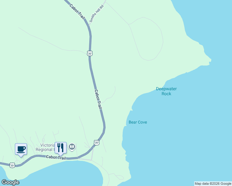 map of restaurants, bars, coffee shops, grocery stores, and more near 36 Snow Road in Ingonish