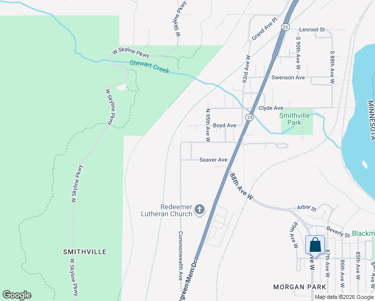 map of restaurants, bars, coffee shops, grocery stores, and more near 3401 North 96th Avenue West in Duluth