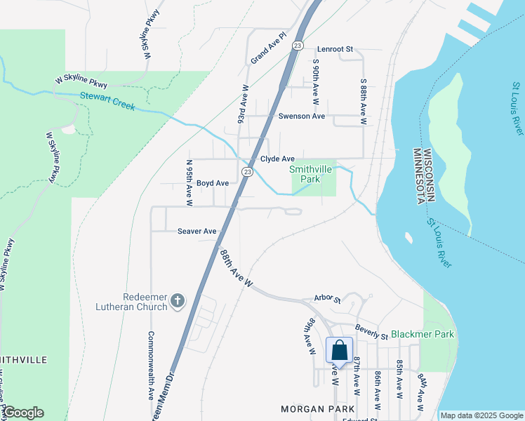 map of restaurants, bars, coffee shops, grocery stores, and more near 9202 Zimmerly Avenue in Duluth