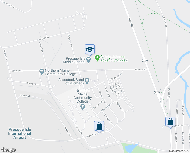 map of restaurants, bars, coffee shops, grocery stores, and more near 1 Skyspot Lane in Presque Isle