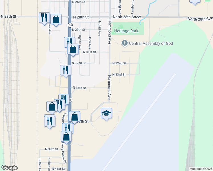 map of restaurants, bars, coffee shops, grocery stores, and more near 3311 Hammond Avenue in Superior