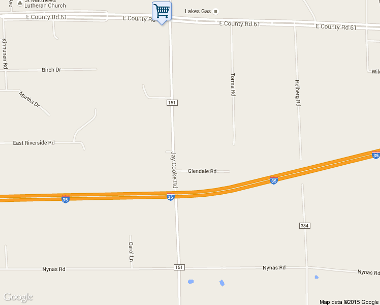 map of restaurants, bars, coffee shops, grocery stores, and more near 64 Jay Cooke Road in Esko