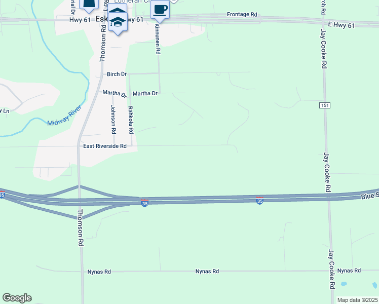 map of restaurants, bars, coffee shops, grocery stores, and more near 37 East Riverside Road in Esko