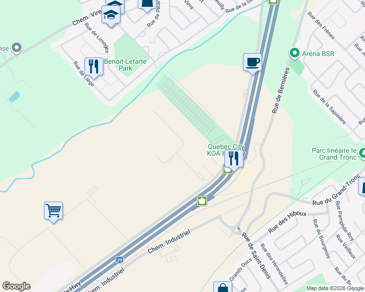 map of restaurants, bars, coffee shops, grocery stores, and more near Rue J.-Ambroise-Craig in Lévis