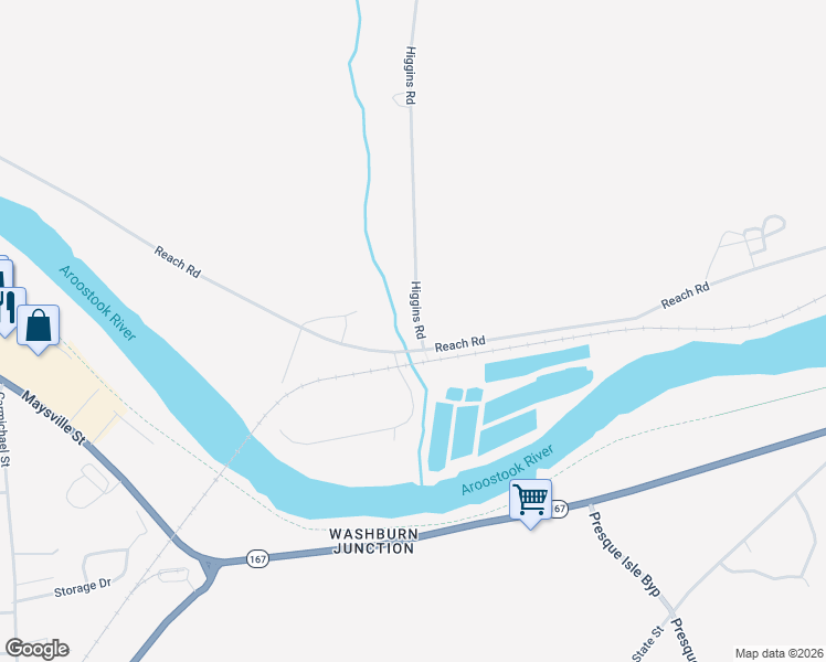 map of restaurants, bars, coffee shops, grocery stores, and more near 4 Higgins Road in Presque Isle