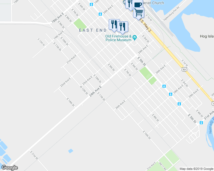 map of restaurants, bars, coffee shops, grocery stores, and more near 2407 East 10th Street in Superior