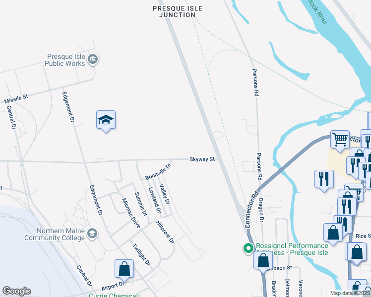 map of restaurants, bars, coffee shops, grocery stores, and more near 9 Skyway Street in Presque Isle