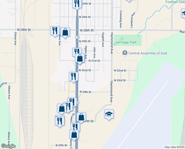 map of restaurants, bars, coffee shops, grocery stores, and more near 3207 John Avenue in Superior