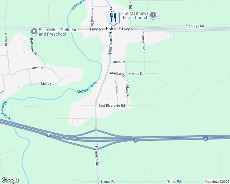 map of restaurants, bars, coffee shops, grocery stores, and more near 41 Johnson Road in Esko