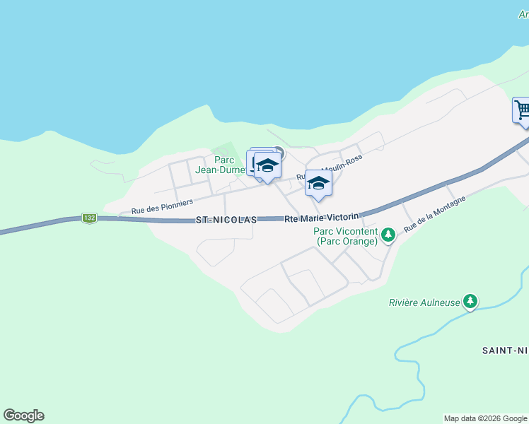 map of restaurants, bars, coffee shops, grocery stores, and more near 1426 Route Marie-Victorin in Saint-Nicolas