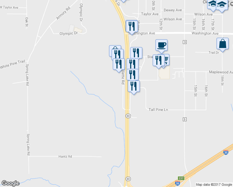 map of restaurants, bars, coffee shops, grocery stores, and more near 1501 Minnesota 33 in Cloquet