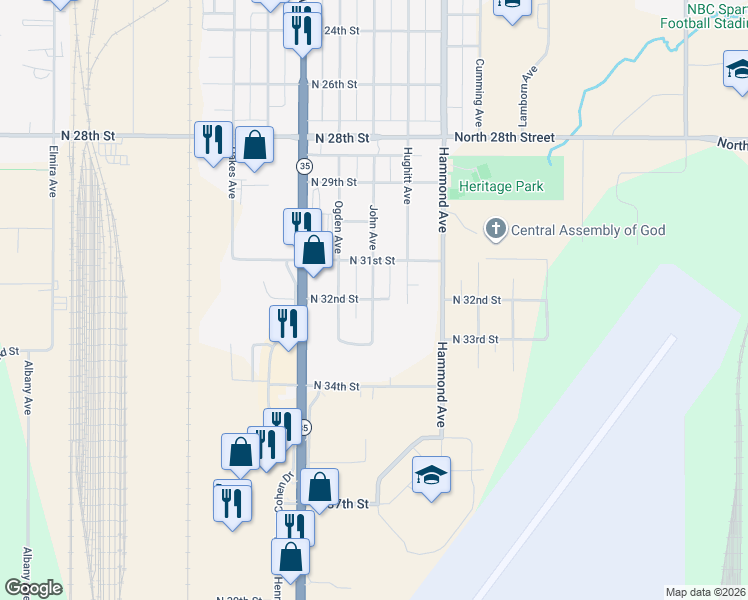 map of restaurants, bars, coffee shops, grocery stores, and more near 3207 John Avenue in Superior