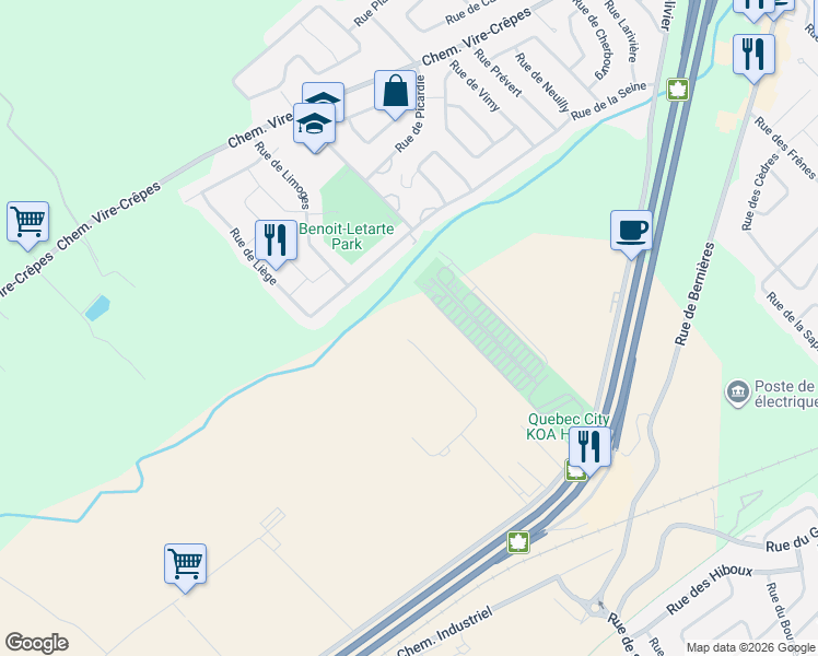 map of restaurants, bars, coffee shops, grocery stores, and more near 864 Rue J.-Ambroise-Craig in Lévis
