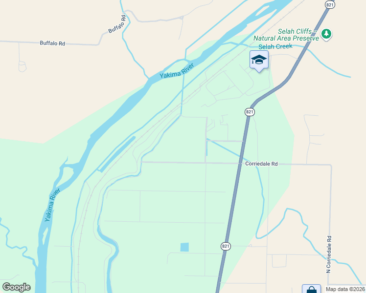 map of restaurants, bars, coffee shops, grocery stores, and more near 1850 State Highway 821 in Yakima