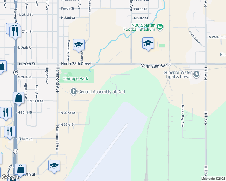map of restaurants, bars, coffee shops, grocery stores, and more near 29 Spartan Circle Drive in Superior
