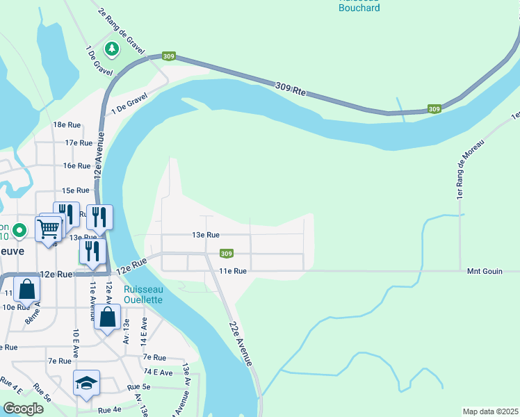 map of restaurants, bars, coffee shops, grocery stores, and more near 366 13e Rue in Laurentides