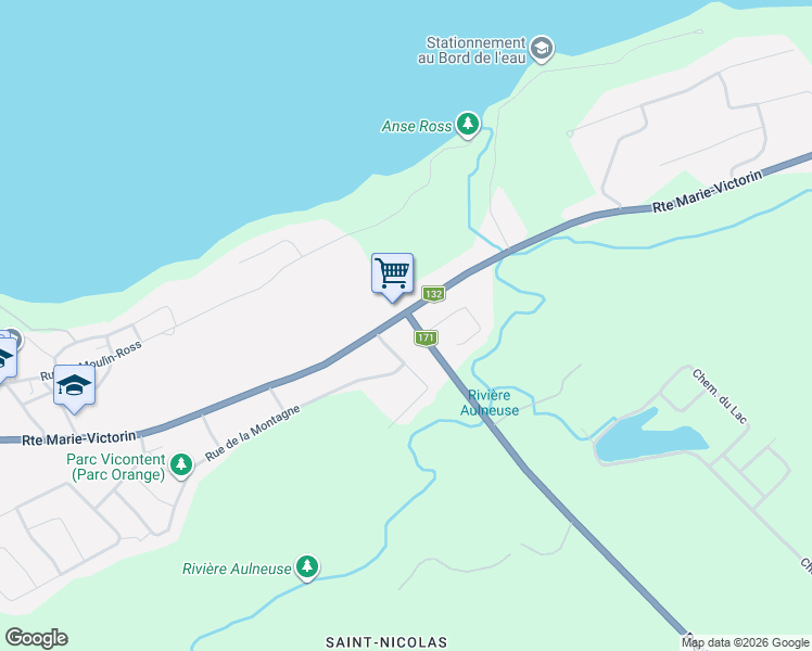 map of restaurants, bars, coffee shops, grocery stores, and more near 1243 Route Marie-Victorin in Saint-Nicolas