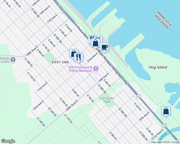 map of restaurants, bars, coffee shops, grocery stores, and more near 415 23rd Avenue East in Superior