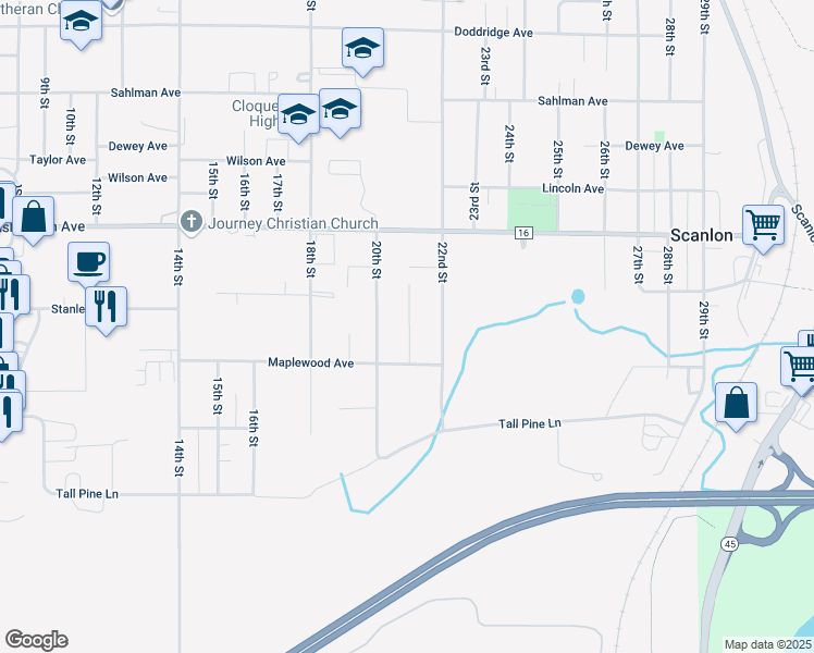 map of restaurants, bars, coffee shops, grocery stores, and more near 1325 21st Street in Cloquet