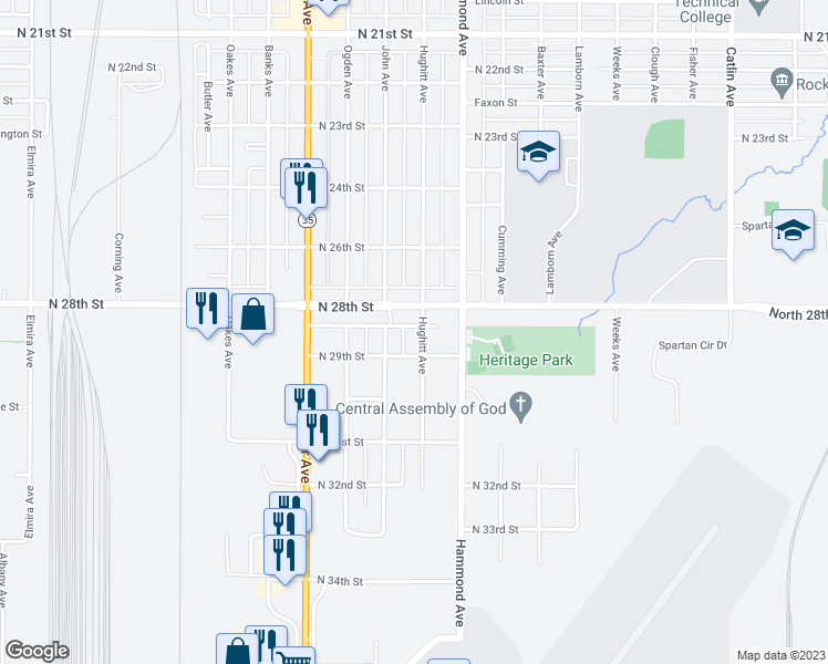 map of restaurants, bars, coffee shops, grocery stores, and more near 2813 Hughitt Avenue in Superior