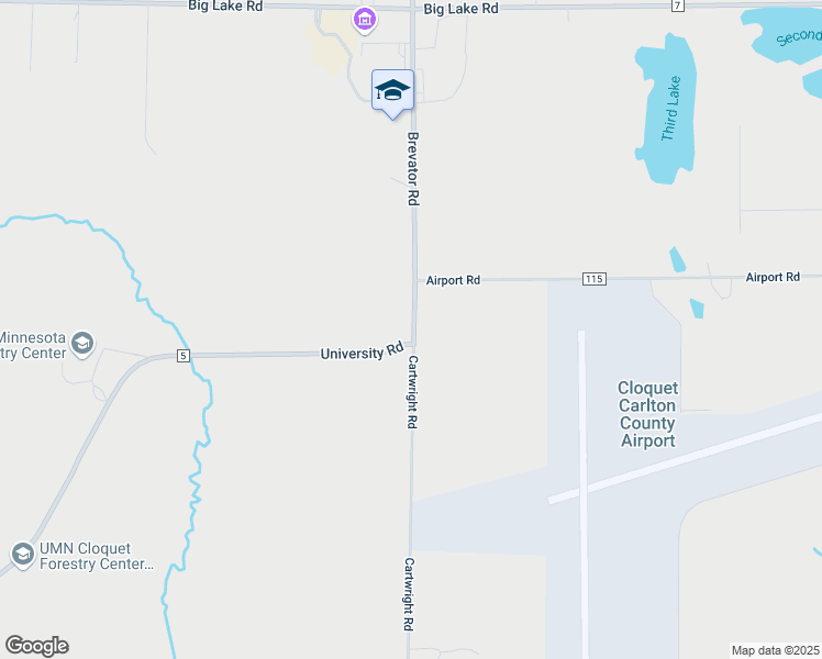 map of restaurants, bars, coffee shops, grocery stores, and more near 105 University Road in Cloquet