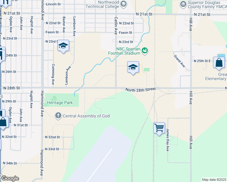 map of restaurants, bars, coffee shops, grocery stores, and more near 2801 Catlin Avenue in Superior