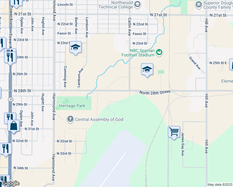 map of restaurants, bars, coffee shops, grocery stores, and more near 804 North 28th Street in Superior