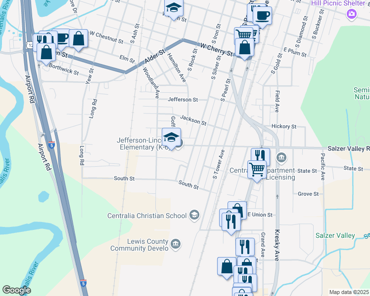 map of restaurants, bars, coffee shops, grocery stores, and more near 400 West Summa Street in Centralia