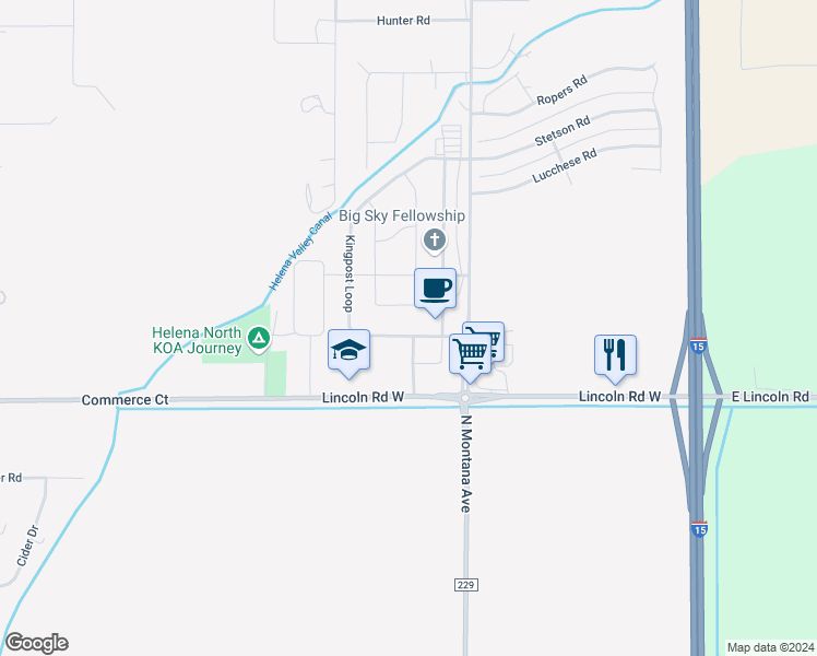 map of restaurants, bars, coffee shops, grocery stores, and more near 7580 Kingpost Loop in Helena