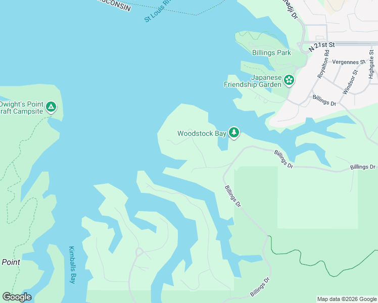map of restaurants, bars, coffee shops, grocery stores, and more near 2 White Birch Drive in Superior