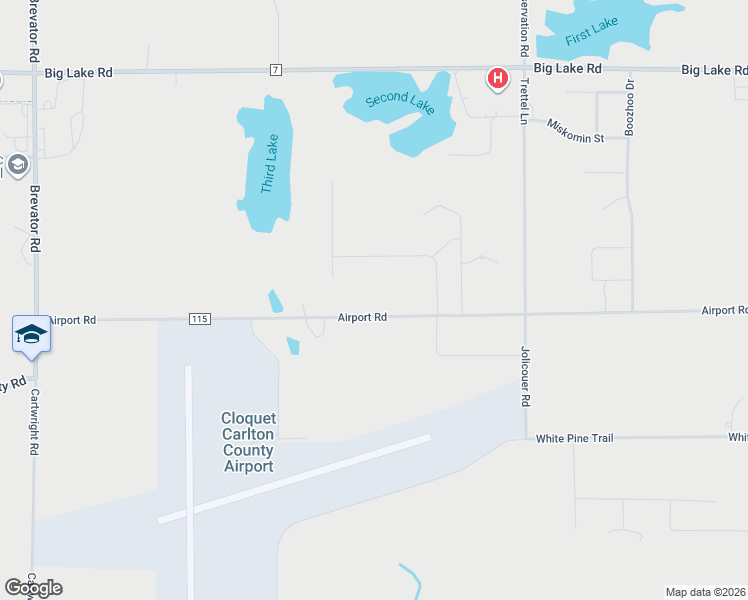 map of restaurants, bars, coffee shops, grocery stores, and more near 1633 County Road 115 in Cloquet