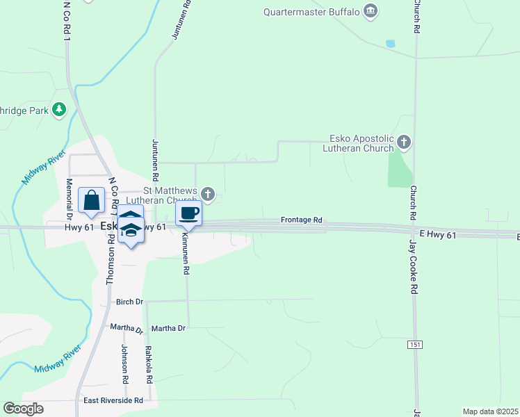 map of restaurants, bars, coffee shops, grocery stores, and more near 53 East Highway 61 in Esko