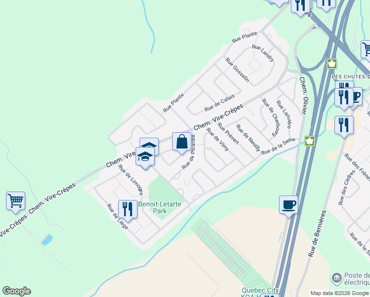 map of restaurants, bars, coffee shops, grocery stores, and more near 221 Rue de l'Acadie in Lévis