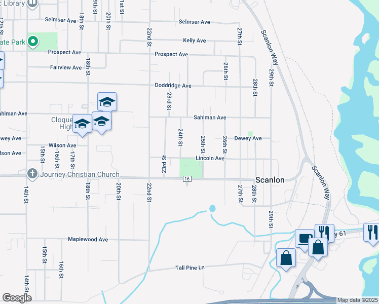 map of restaurants, bars, coffee shops, grocery stores, and more near 818 24th Street in Cloquet