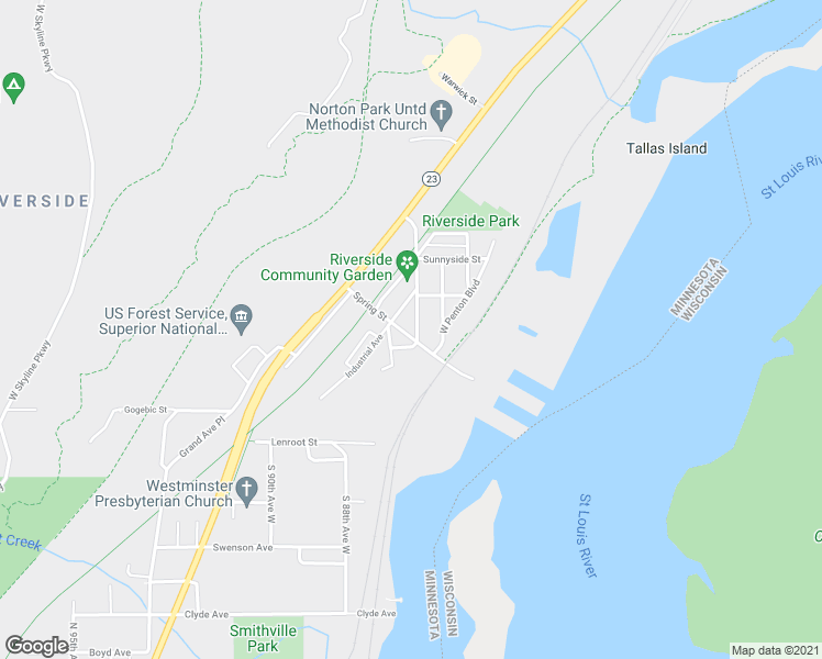 map of restaurants, bars, coffee shops, grocery stores, and more near 10 Spring Street in Duluth