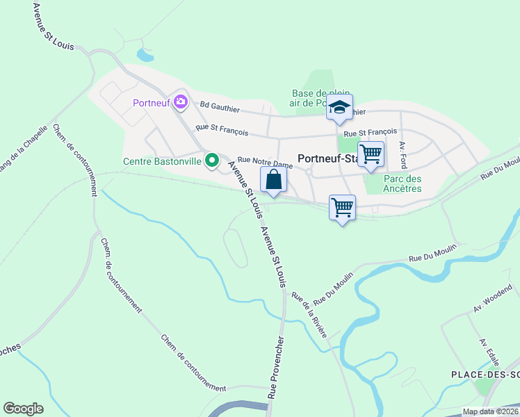 map of restaurants, bars, coffee shops, grocery stores, and more near 302 Rue Saint Charles in Portneuf