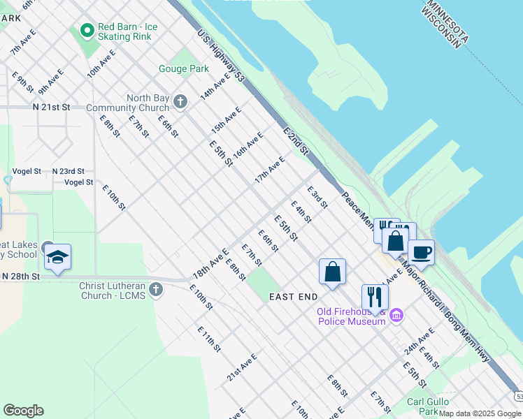 map of restaurants, bars, coffee shops, grocery stores, and more near in Superior