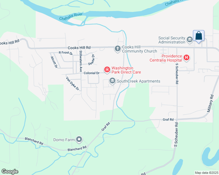 map of restaurants, bars, coffee shops, grocery stores, and more near 1101 Scammon Creek Road in Centralia