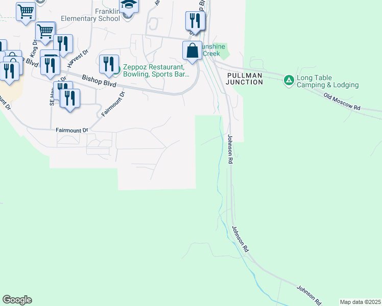map of restaurants, bars, coffee shops, grocery stores, and more near 1155 Bypass Drive in Pullman