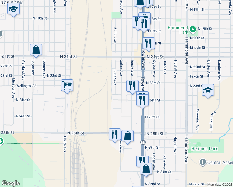 map of restaurants, bars, coffee shops, grocery stores, and more near 2328 Butler Avenue in Superior