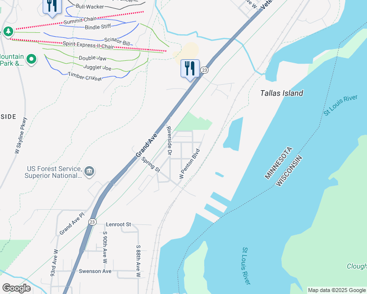 map of restaurants, bars, coffee shops, grocery stores, and more near 35 England Avenue in Duluth