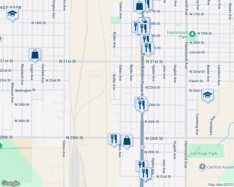 map of restaurants, bars, coffee shops, grocery stores, and more near 2328 Butler Avenue in Superior