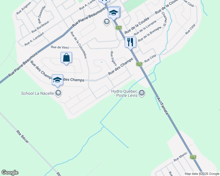 map of restaurants, bars, coffee shops, grocery stores, and more near 1059 Rue Alainbourg in Lévis