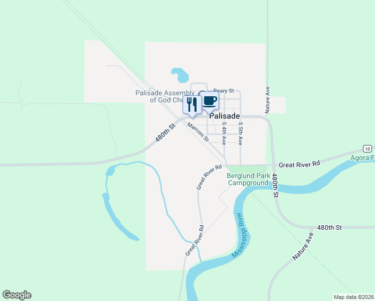 map of restaurants, bars, coffee shops, grocery stores, and more near 30207 480th Street in Palisade