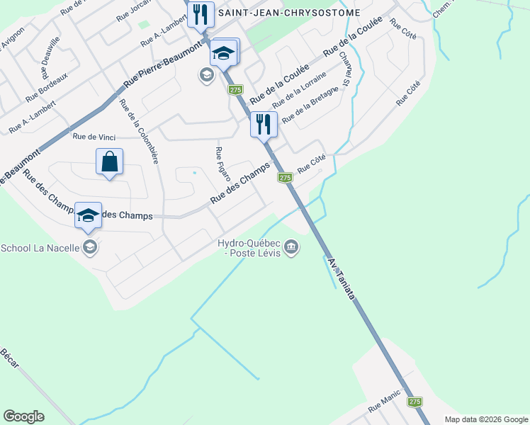 map of restaurants, bars, coffee shops, grocery stores, and more near 1022 Rue Alainbourg in Lévis