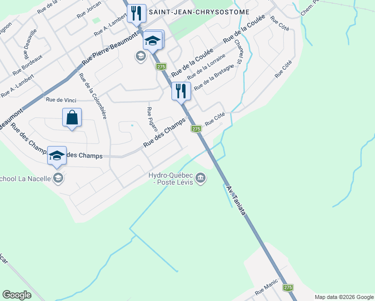map of restaurants, bars, coffee shops, grocery stores, and more near 1016 Rue Alainbourg in Lévis
