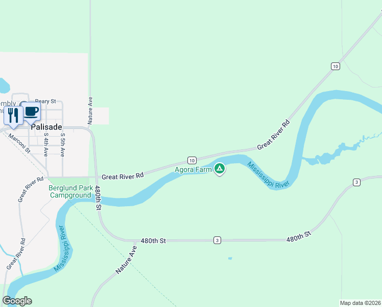 map of restaurants, bars, coffee shops, grocery stores, and more near 48225 Great River Road in Palisade