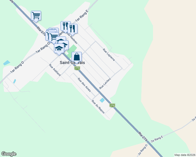 map of restaurants, bars, coffee shops, grocery stores, and more near 295 Rue Labrecque in Saint-Gervais